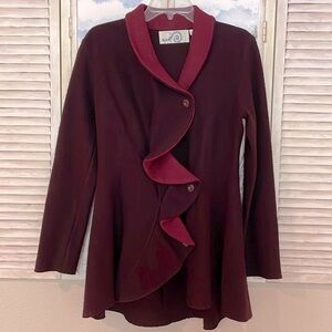 Rosie Neira Boiled Wool Contrasting  Ruffled Artsy Coat Anthropologie Adorable